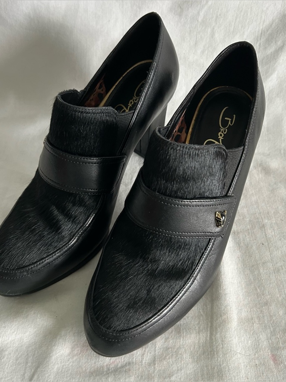 NATURALIZER David Bromstad Leather & Cow Hair Heeled Loafers Size 8.5